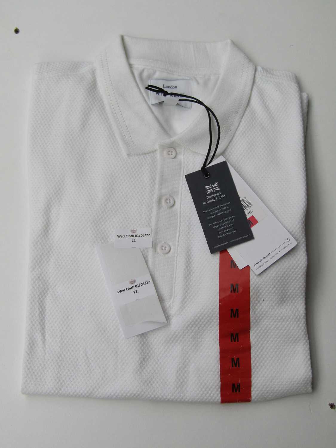 Lot 11 - Peter Werth London Optic White polo shirt, size M